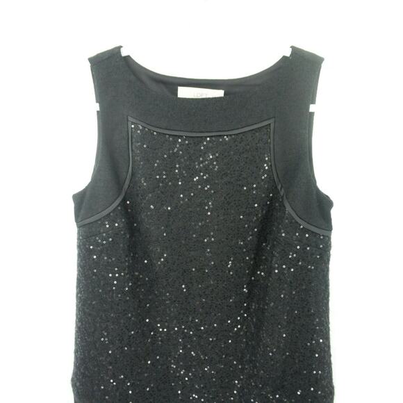 Ann Taylor LOFT Black Sequin Sleeveless Round Neck Shift Dress Size 4 - Picture 3 of 6